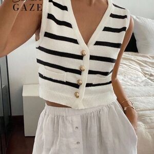 SHEIN Black and White Striped Vest